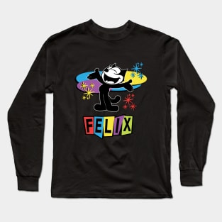 Felix the Cat Comics Retro Futurist Mid Century Modern TV  in Joyful Happy Design Long Sleeve T-Shirt